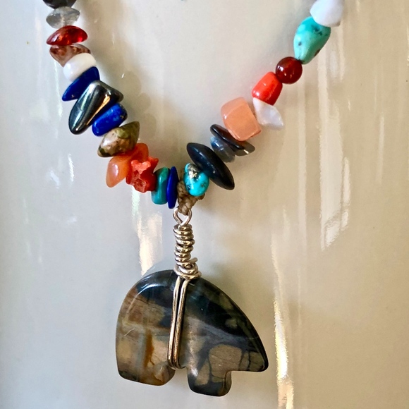 Southwestern Jasper Bear Pendant Necklace - Picture 1 of 8